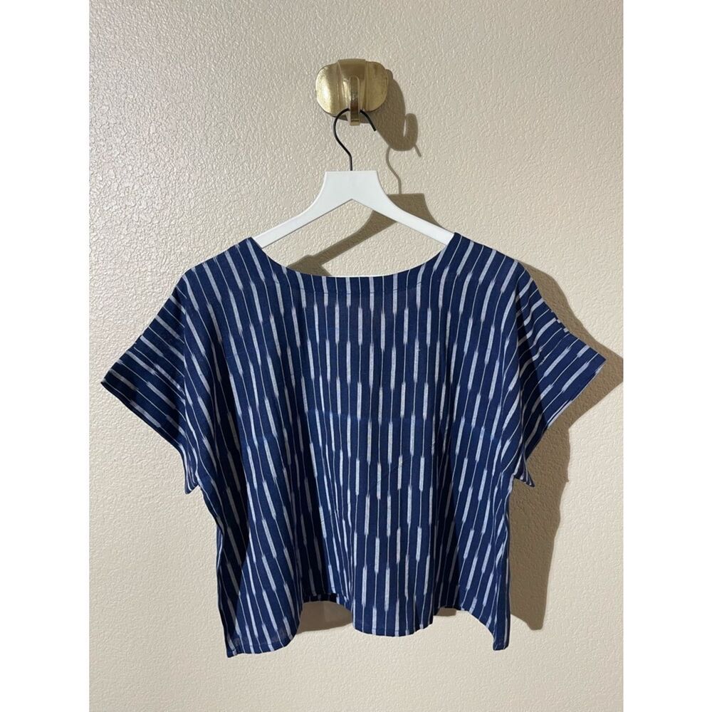 Noonday Collection Navy and White Striped Crop Top